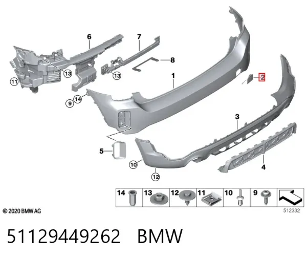 Заглушка бампера буксирувального гака, задня 51129449262 BMW
