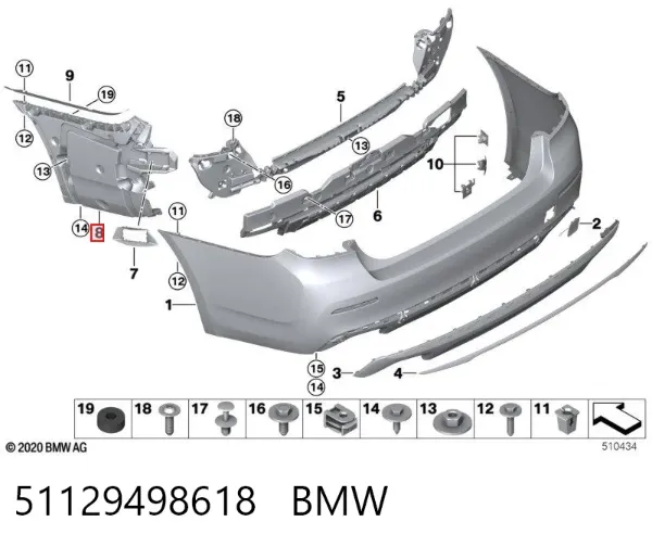 Направляюча заднього бампера, права 51129498618 BMW