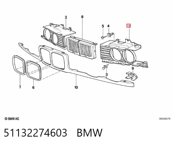 Решітка радіатора ліва 51132274603 BMW