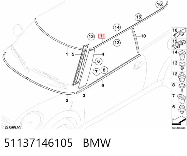 Молдинг даху, лівий 51137146105 BMW