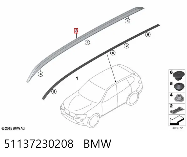 Рейлінг даху правий 51137230208 BMW