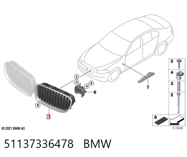 Решітка радіатора права 51137336478 BMW
