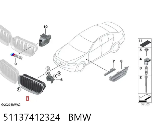 Решітка радіатора права 51137412324 BMW