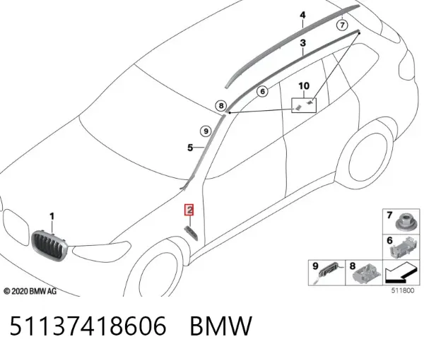 Молдинг переднього правого крила 51137418606 BMW