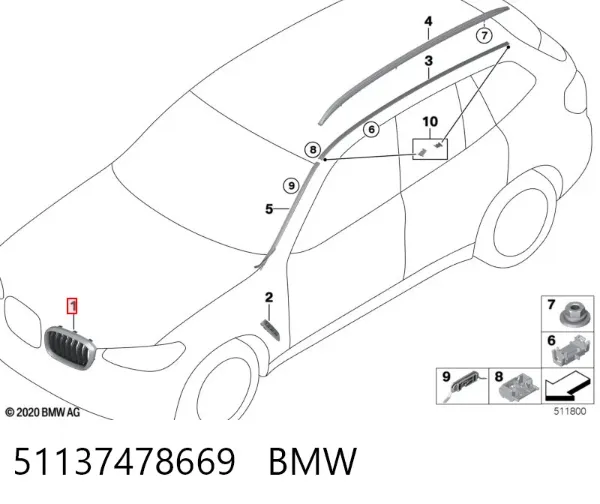 Решітка радіатора ліва 51137478669 BMW