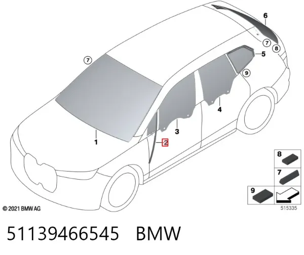 Скло-кватирка двері, передній, лівій 51139466545 BMW