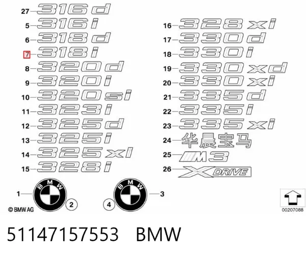 Емблема кришки багажника 51147157553 BMW