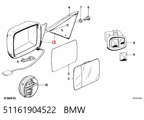Дзеркало праве 51161904522 BMW