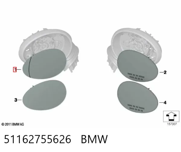 Дзеркальний елемент дзеркала заднього виду, правого 51162755626 BMW