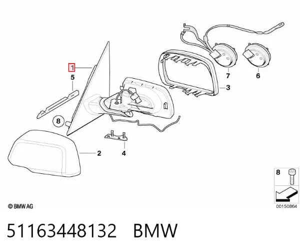 Дзеркало праве 51163448132 BMW
