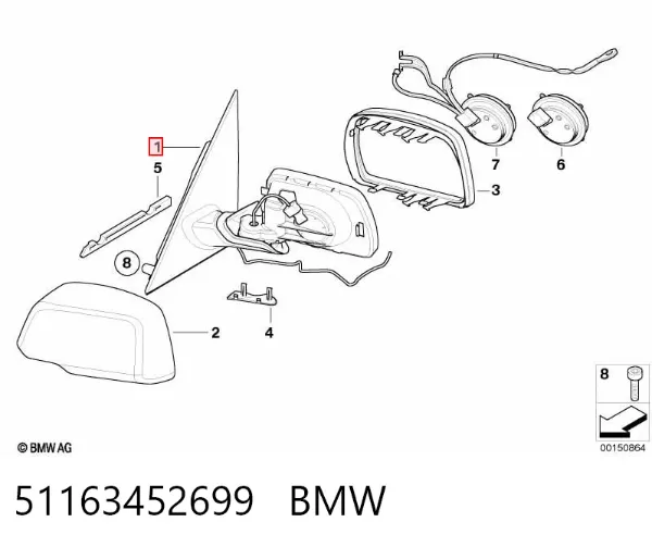 Ліве бокове дзеркало 51163452699 BMW