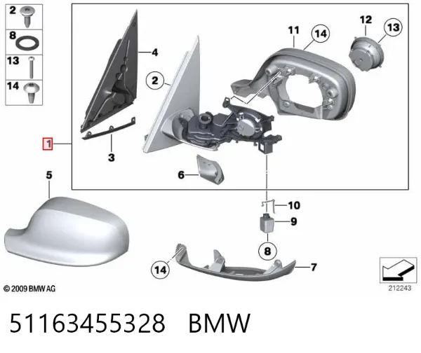 Дзеркало праве 51163455328 BMW