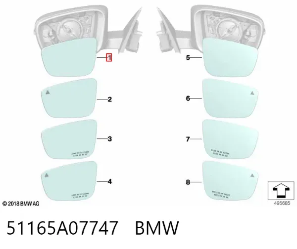 Дзеркальний елемент дзеркала заднього виду, лівого 51167955193 BMW