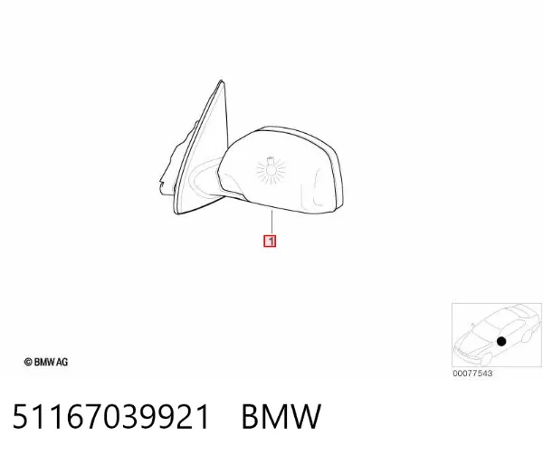 Ліве бокове дзеркало 51167039921 BMW