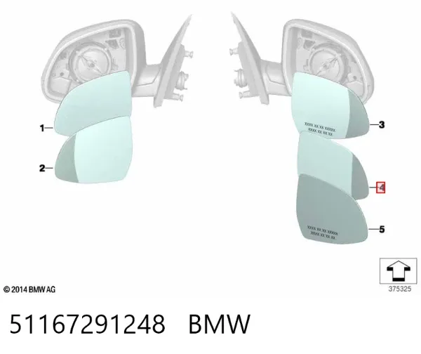 Дзеркальний елемент дзеркала заднього виду, правого 51167291248 BMW