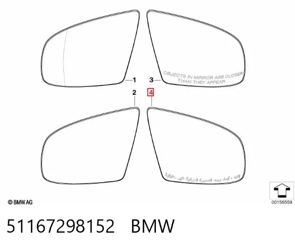 Дзеркальний елемент дзеркала заднього виду, правого 51167298152 BMW