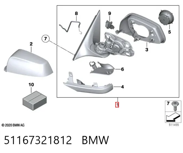 Дзеркало праве 51167321812 BMW