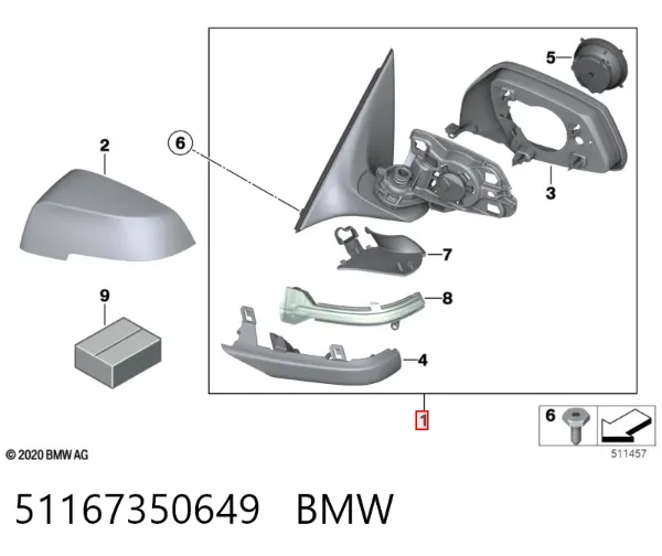 Ліве бокове дзеркало 51167350649 BMW