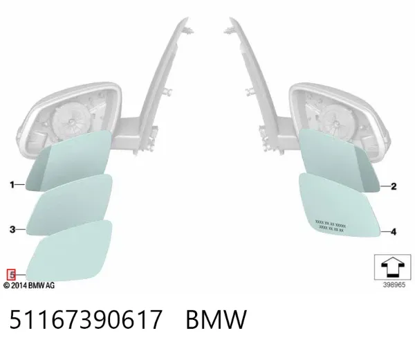 Дзеркальний елемент дзеркала заднього виду, лівого 51167390617 BMW