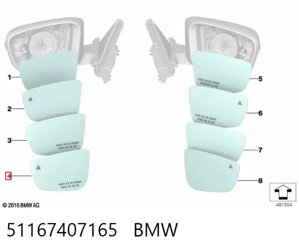 Дзеркальний елемент дзеркала заднього виду, лівого 51167407165 BMW