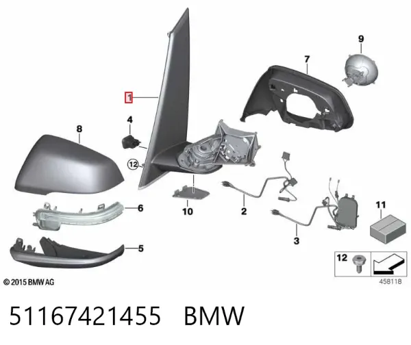 Ліве бокове дзеркало 51167421455 BMW