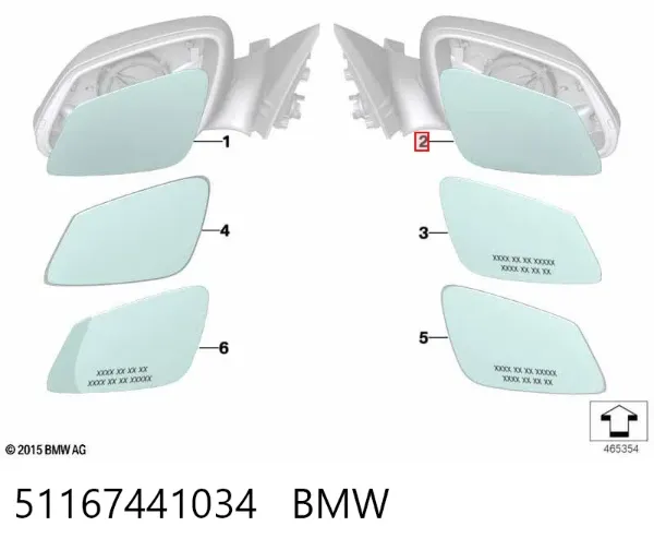 Дзеркальний елемент дзеркала заднього виду, правого 51167441034 BMW