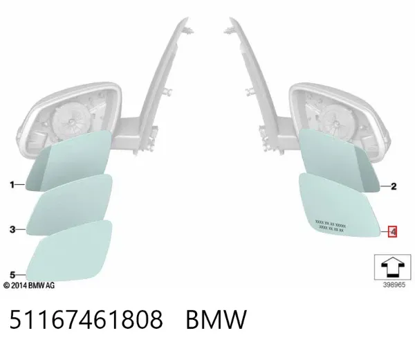 Дзеркальний елемент дзеркала заднього виду, правого 51167461792 BMW
