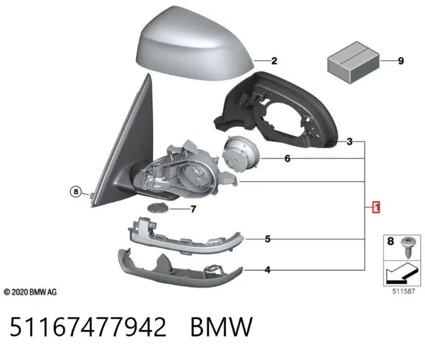 Дзеркало праве 51167477942 BMW