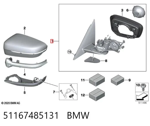 Ліве бокове дзеркало 51167485131 BMW