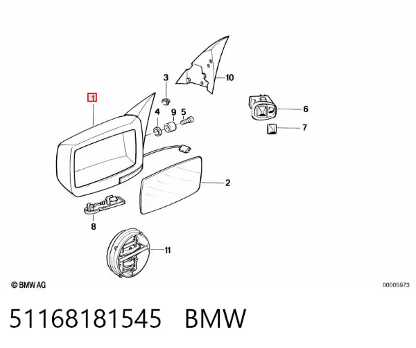 Ліве бокове дзеркало 51168181545 BMW