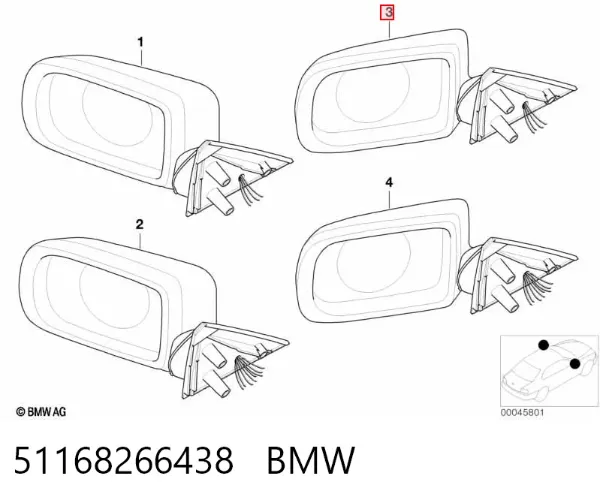 Корпус дзеркала заднього виду, лівого 51168266438 BMW