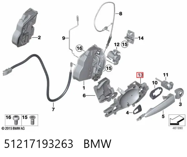 Тримач зовнішньої ручки дверей, передньої лівої 51217193263 BMW