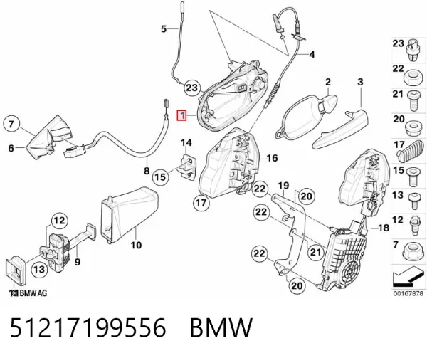 Тримач зовнішньої ручки дверей, передньої правої 51217199556 BMW