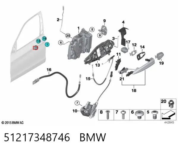 Ручка передньої двері зовнішня права 51217348746 BMW