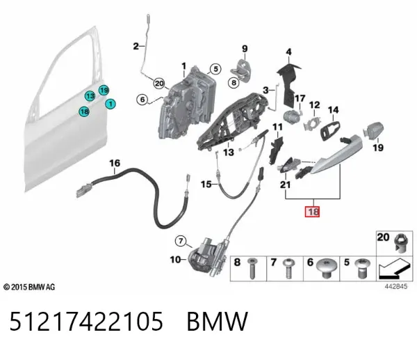 Ручка передньої двері зовнішня ліва 51217422105 BMW
