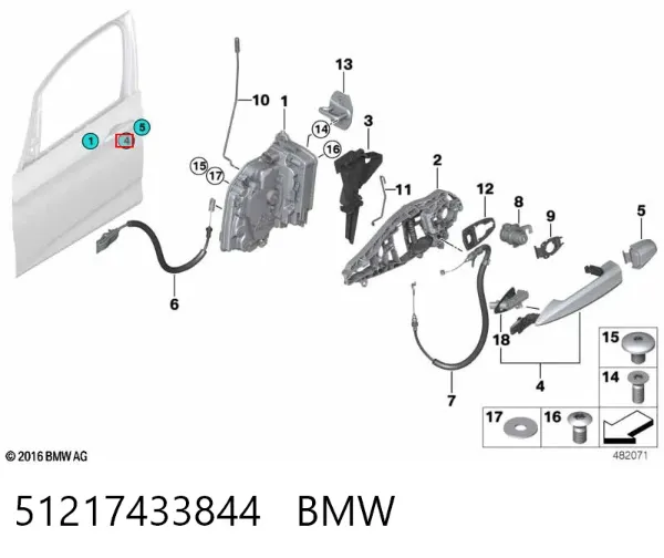 Ручка передньої двері зовнішня права 51217433844 BMW