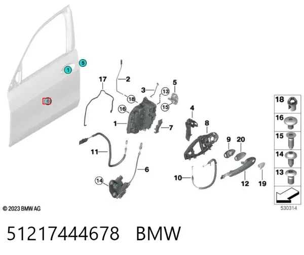 Трос відкривання двері передньої правої 51217444678 BMW