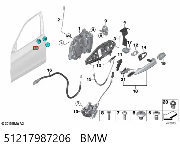 Ручка передньої двері зовнішня права 51217987206 BMW