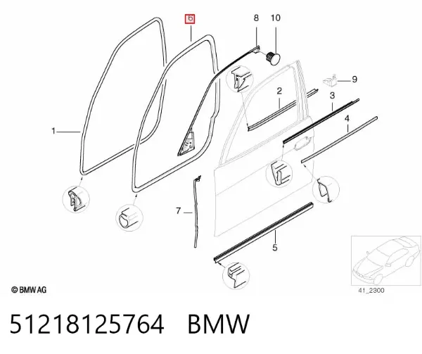 Ущільнювач двері передньої лівої і правої (на двері) 51218125764 BMW