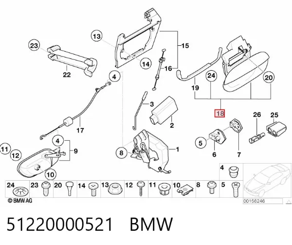 Ручка задньої двері зовнішня ліва 51220000521 BMW