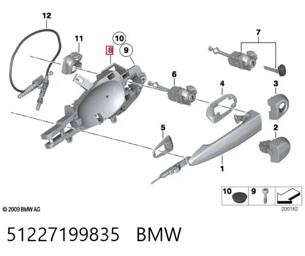 Тримач зовнішньої ручки дверей, передньої лівої 51227199835 BMW