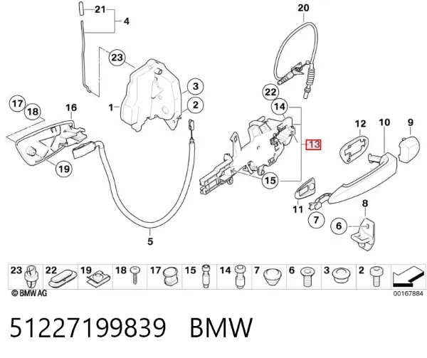 Тримач зовнішньої ручки дверей, передньої лівої 51227199839 BMW