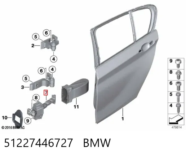 Обмежувач відкриття дверей, задній 51227446727 BMW
