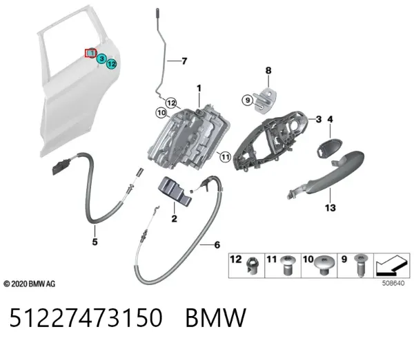 Замок задньої дверї, правої 51227473150 BMW