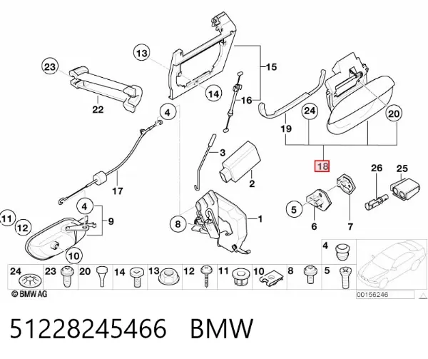 Ручка задньої двері зовнішня права 51228245466 BMW
