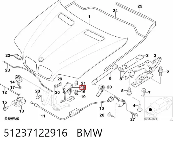 Стояк-гак замка капота 51237122916 BMW