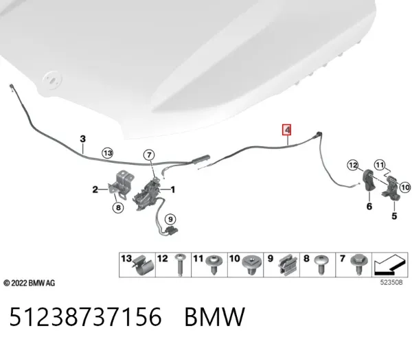 Трос відкриття капота, задній 51238737156 BMW