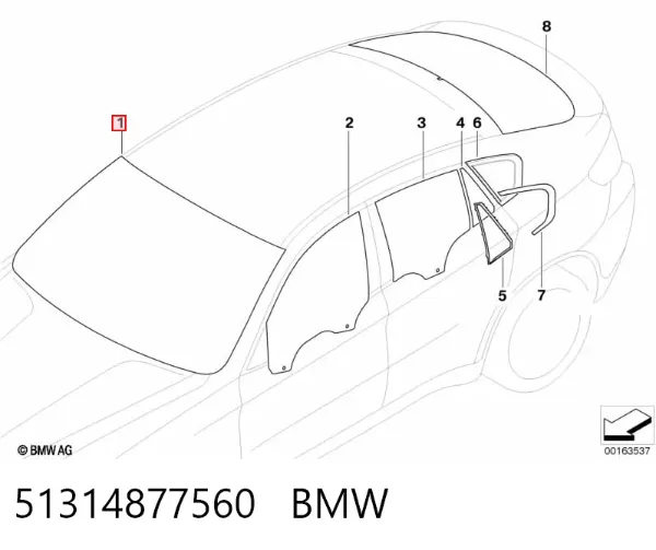 Лобове скло 51314877560 BMW