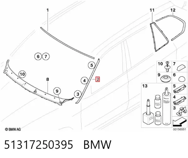 Молдинг лобового скла, лівий 51317250395 BMW
