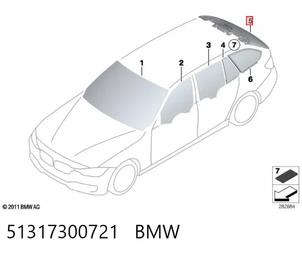Скло заднє, 3/5-й двері (ляди) 51317300721 BMW